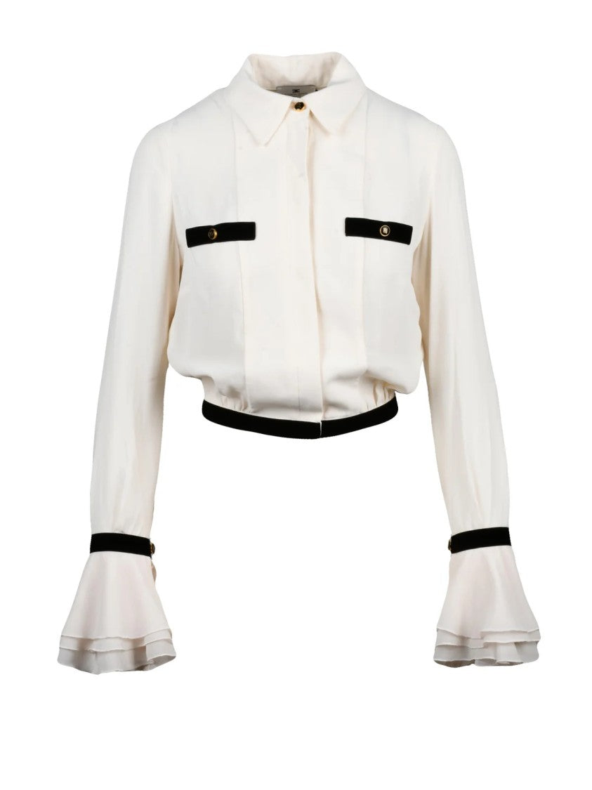 Elisabetta Franchi White/Black Velvet Embroidered Viscose Blouse