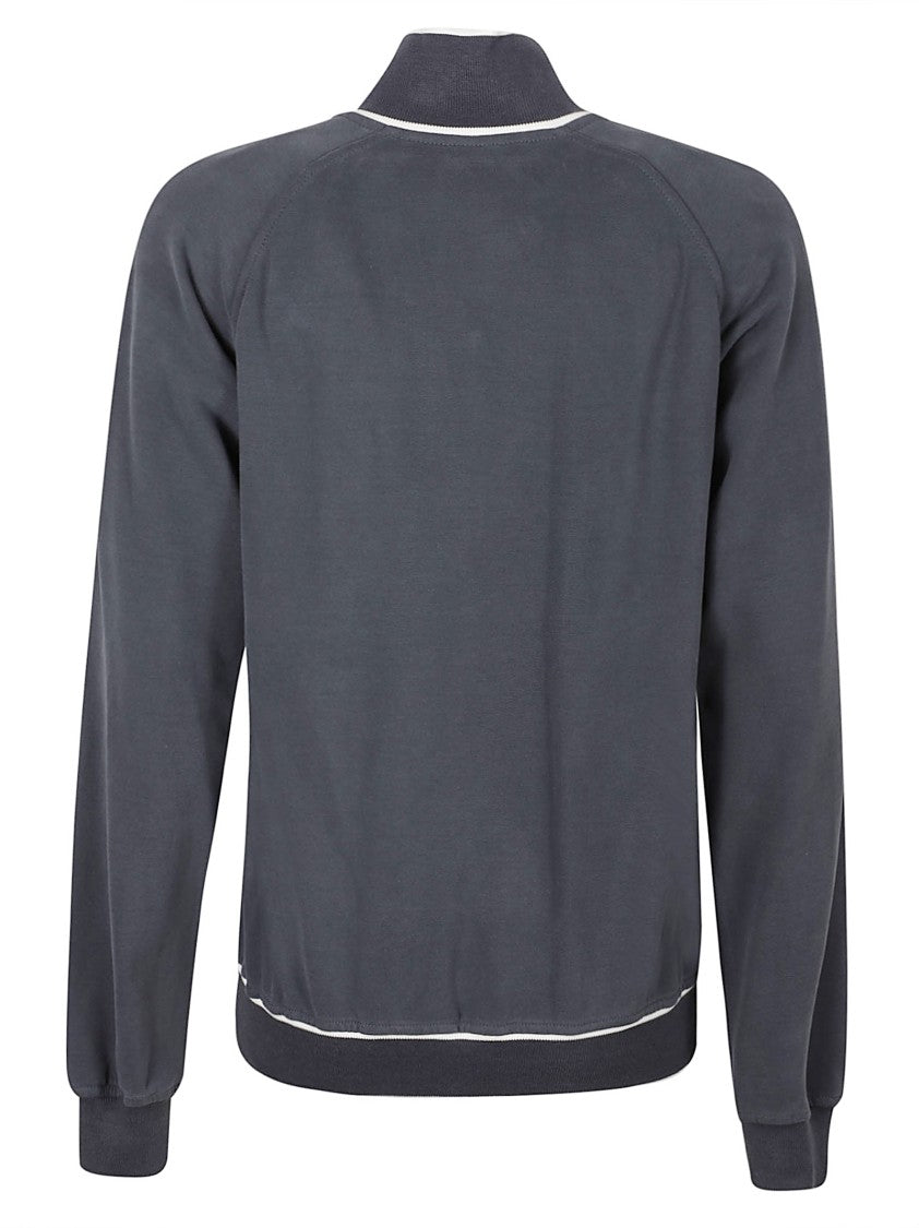 Brunello Cucinelli Zip-Up Sweater With High Collar And Contrasting Trim