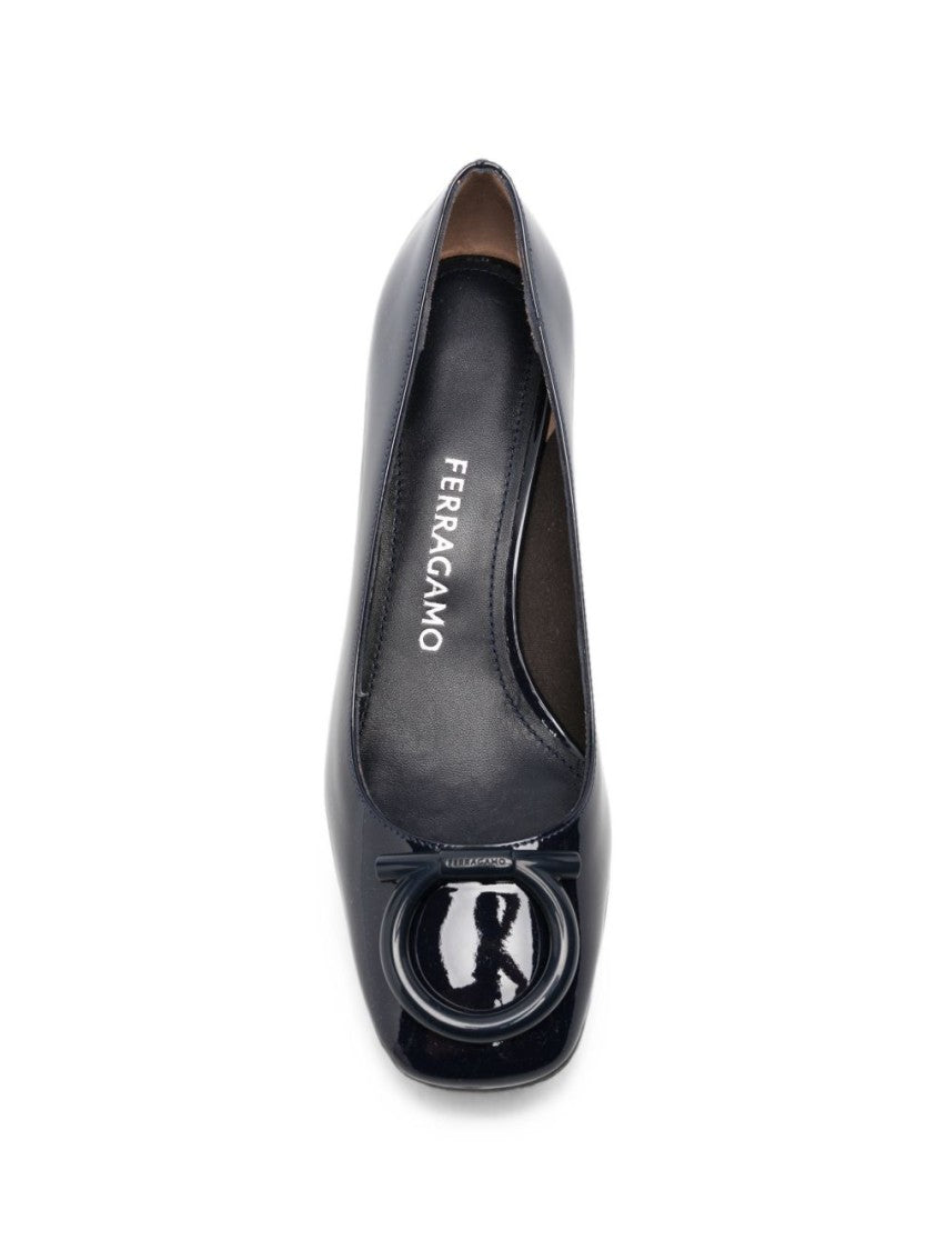 Ferragamo Oversized Buckle Detail Patent Leather Pumps