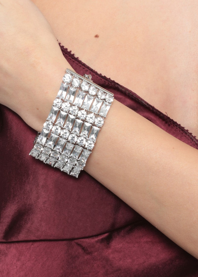 Self-Portrait Multi-Row Crystal-Embellished Brass Bracelet