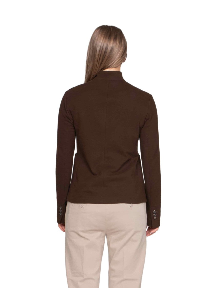 Circolo 1901 Structured Brown Jacket With Stand Collar And Button-Down Front