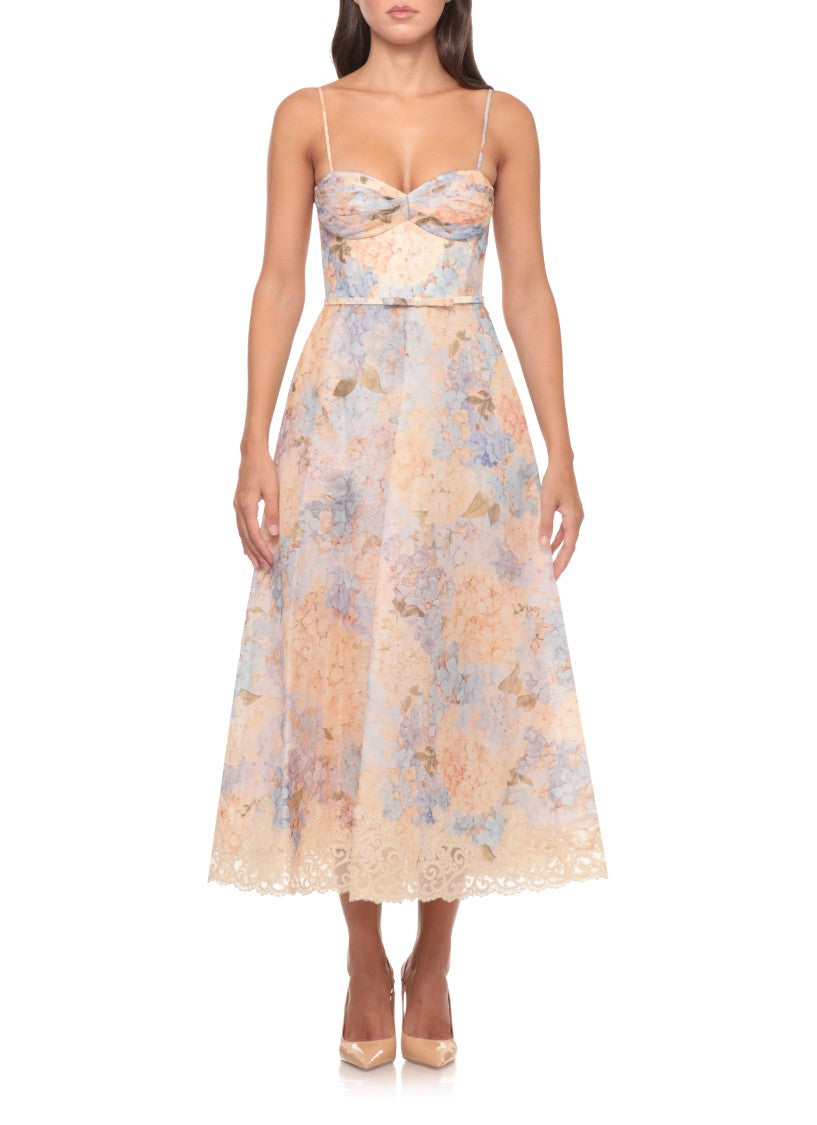 Zimmermann Midi-Length Floral Pattern Dress With Adjustable Waist Bow