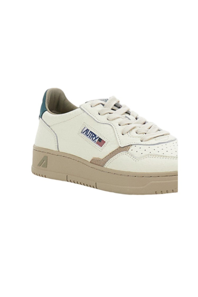 Autry White Green Medalist Low Leather Nubuck Sneakers