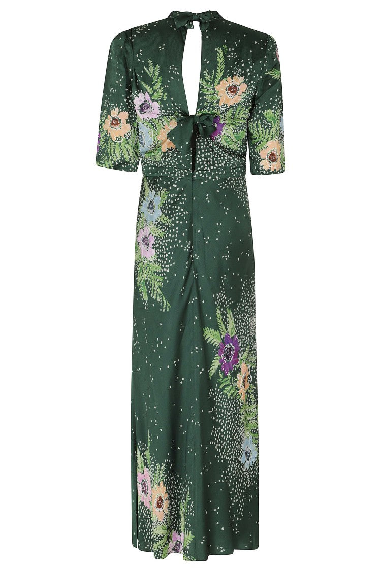 Saloni Dark Green Adele-B Floral Floor-Length Viscose Day Dress
