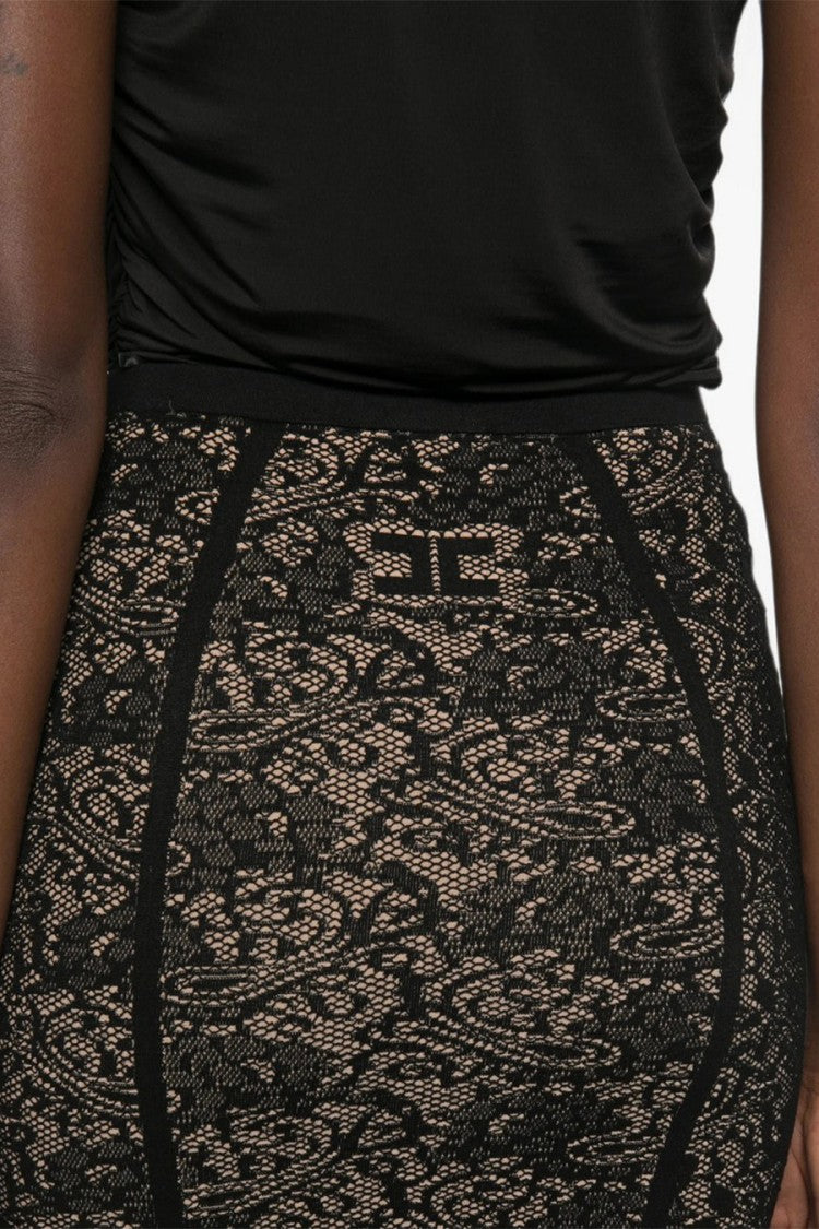 Elisabetta Franchi Black Lace-Effect Panel Midi Skirt
