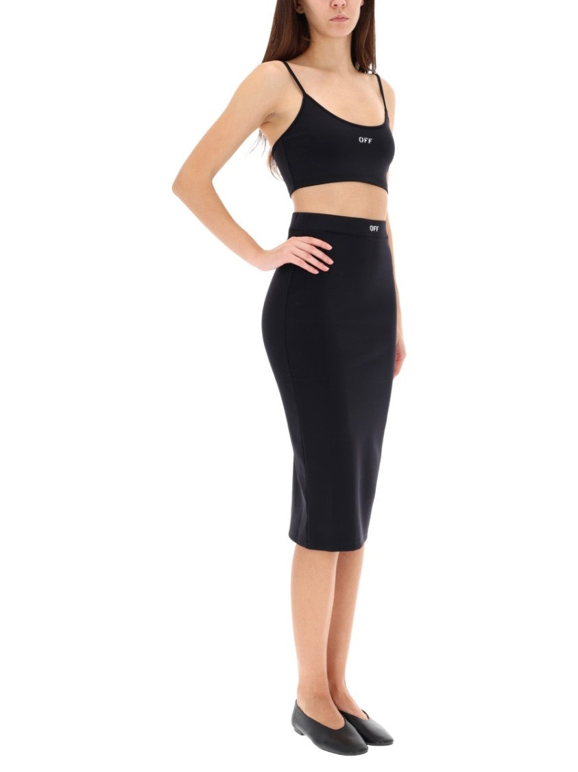 Off-White Fitted Midi Skirt With Logo Embellishment