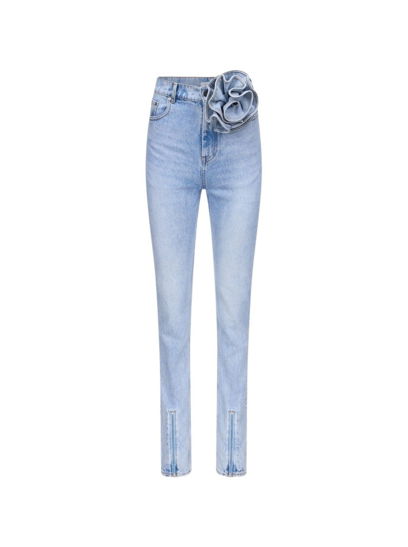 Area Flower Corsage Ankle Zip Jean Super Light Wash