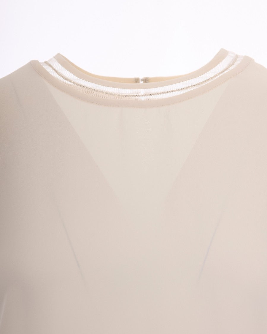 Fabiana Filippi Short-Sleeved Blouse In Washed Crepe De Chine With Tulle Trims