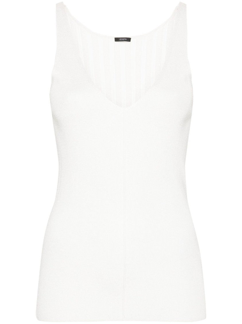 Joseph Ribbed Satin-Finish Tank Top With Deep V-Neckline