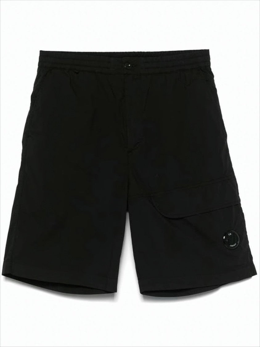 C.P. Company Mid-Thigh Length Black Shorts With Buttoned Waistband