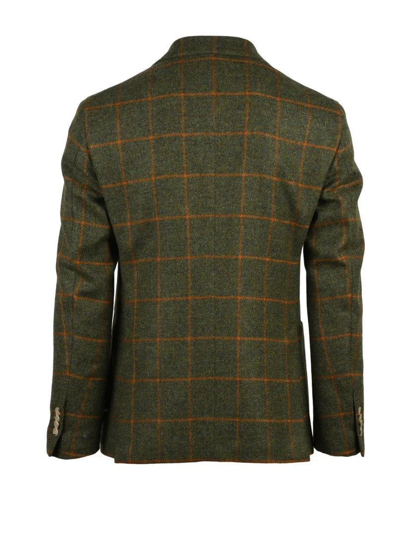 L.B.M. 1911 Double-Breasted Wool Blazer With Orange Windowpane Check Pattern