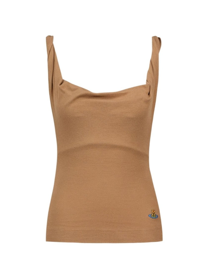 Vivienne Westwood Ribbed Knit Twisted Shoulder Strap Top