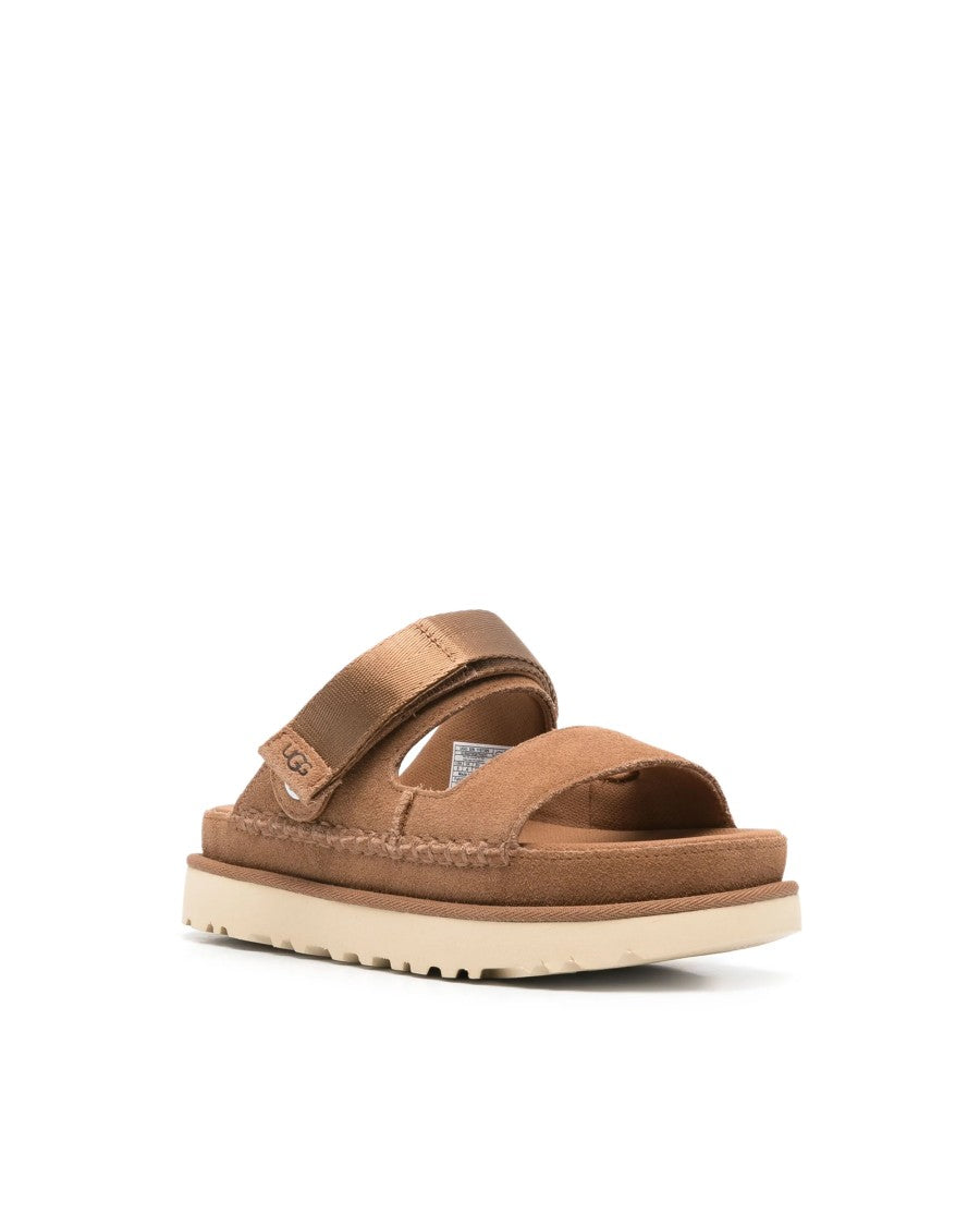 Ugg Glide Sandals With Adjustable Heel Strap In Chestnut Suede