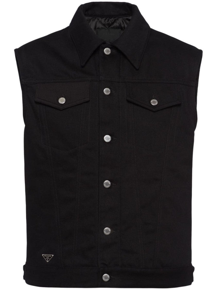 Prada Cotton Denim Quilted Lining Vest