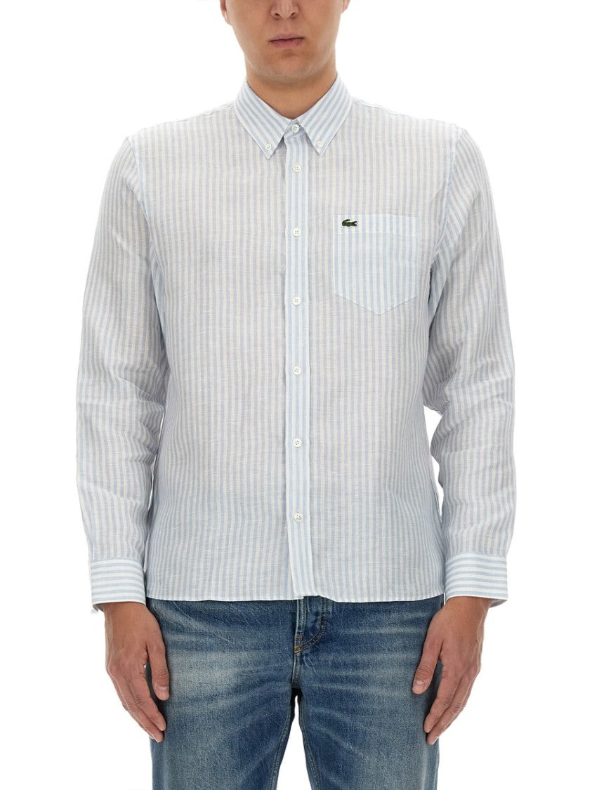 Lacoste Long-Sleeve Linen Shirt With Vertical Stripes