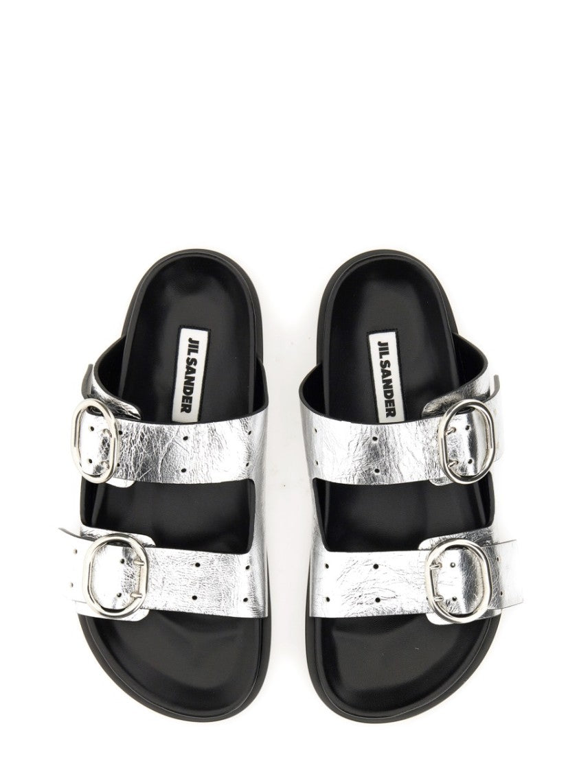 Jil Sander Black Leather Sandals With Buckle Detail