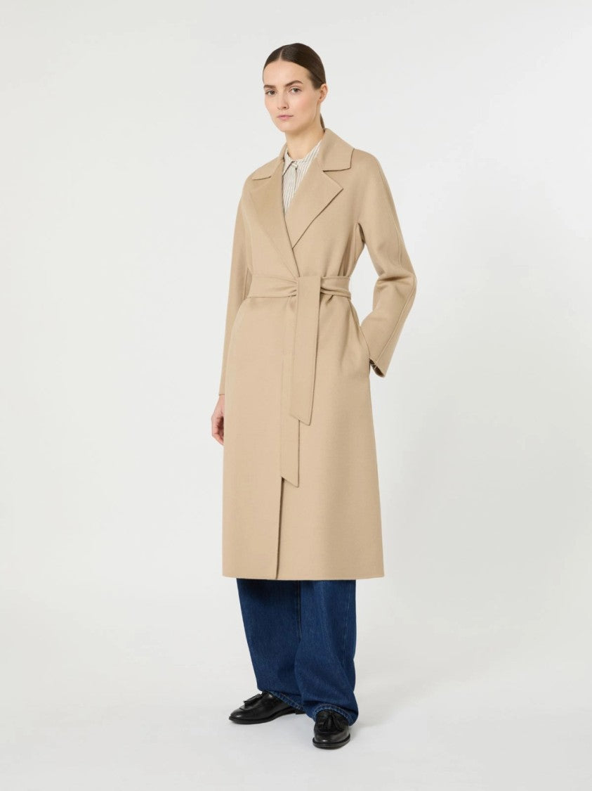 Max Mara Knee-Length Coat With Wide Lapel And Self-Tie Belt