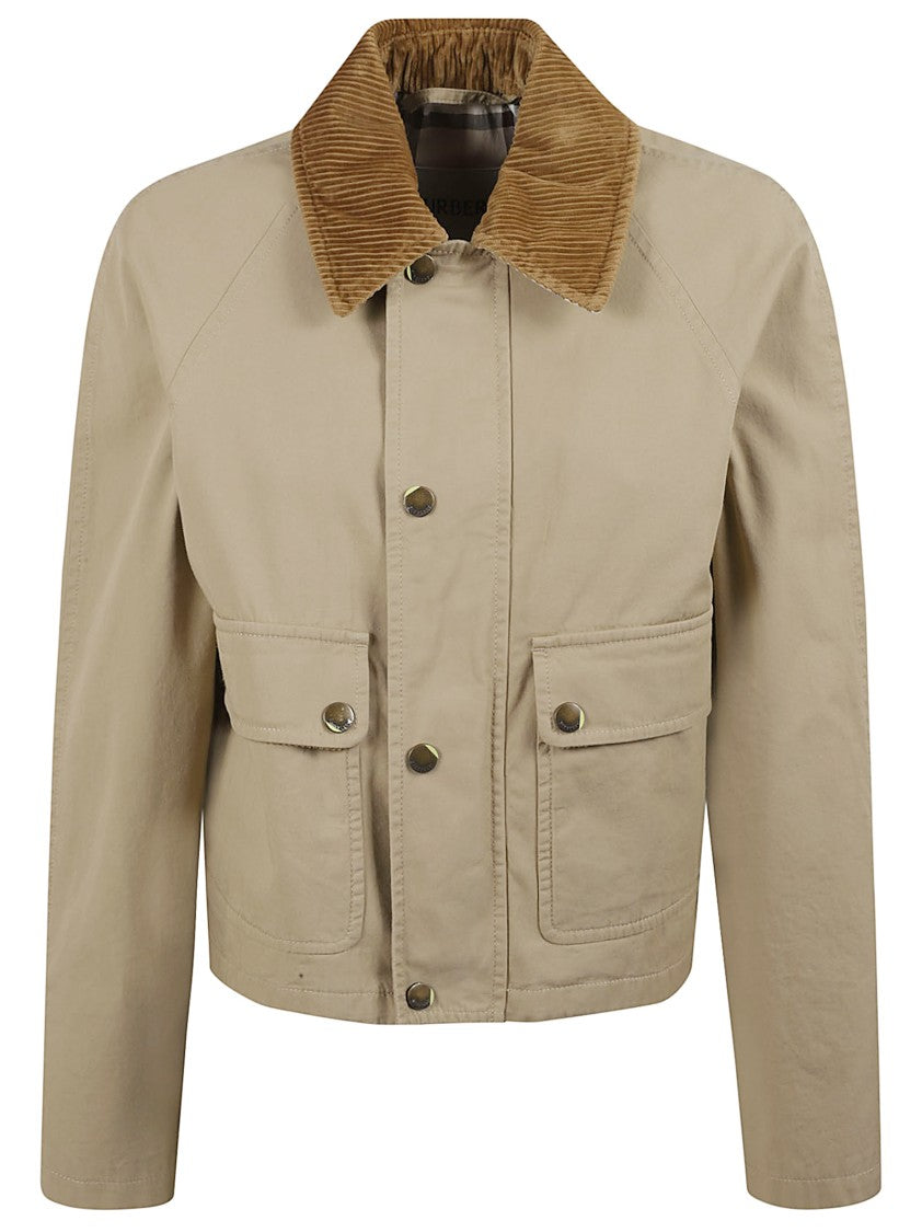 Burberry Cropped Beige Coat With Corduroy Collar