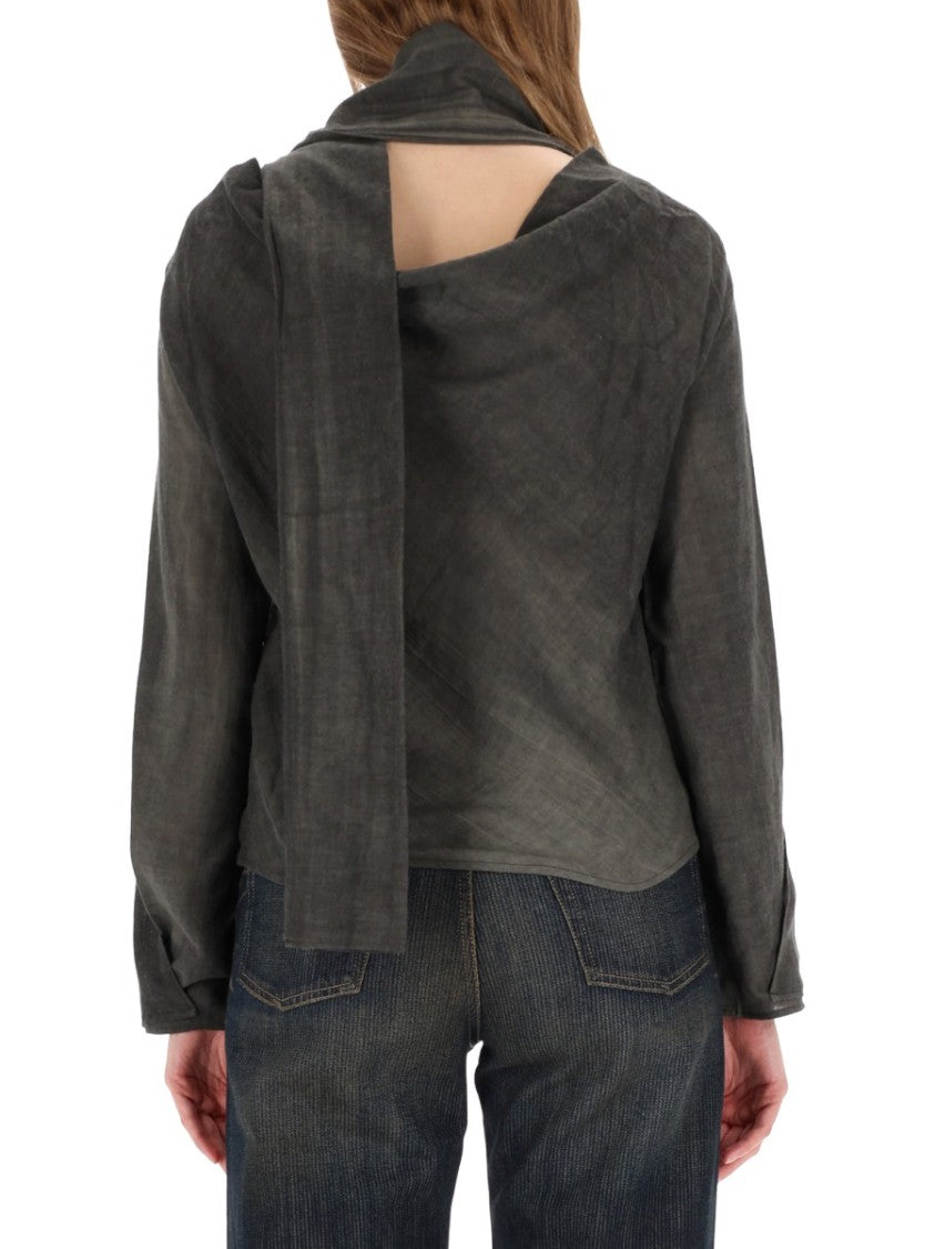 Our Legacy Textured Grey Top With High Neckline And Drape Detail