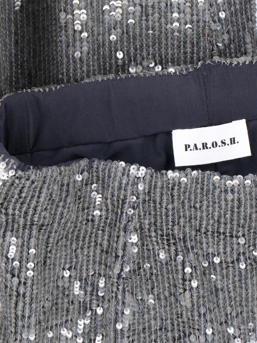 Parosh High-Waisted Grey Trousers With Sequin Embellishments