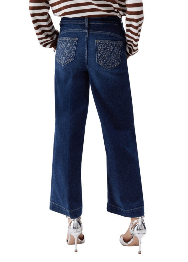 Liu Jo High-Waisted Flared Denim Jeans With Rhinestone Detail