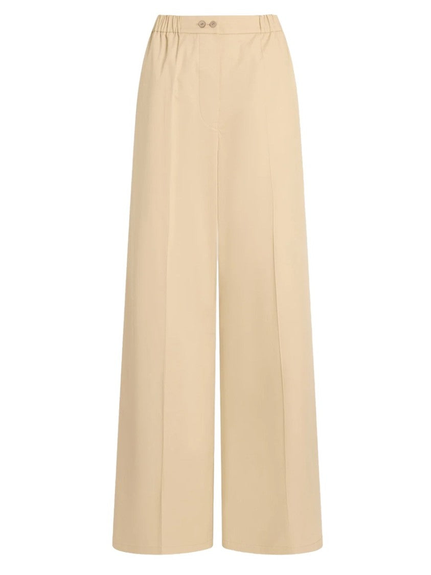 Patou Neutrals Pleated Front Creases Organic Cotton Wide-Leg Pants