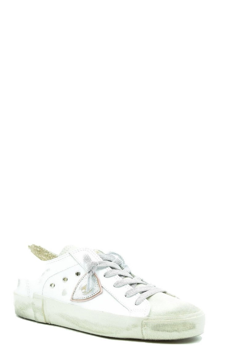 Philippe Model Vintage-Inspired White Low-Top Sneakers Gold Accent