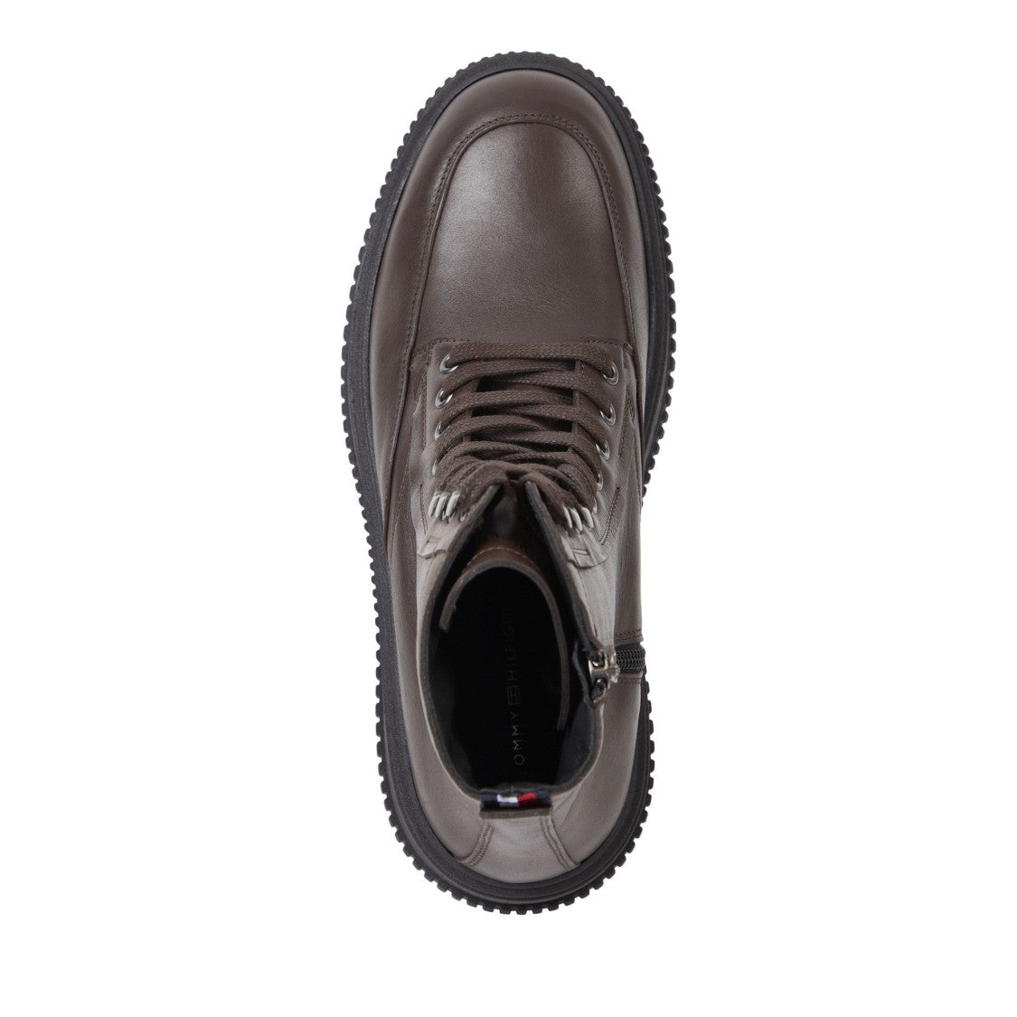 Tommy Hilfiger Brown Leather Lace-Up Side Zip Boots