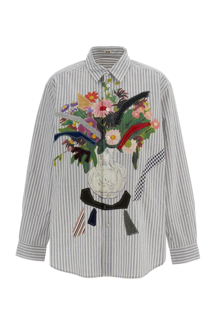 Khoki Multicolor Floral Embroidered Striped Cotton Shirt