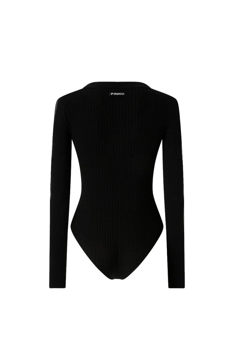 Pinko Black Viscose-Blend Sheer-Panel Top Bodysuit