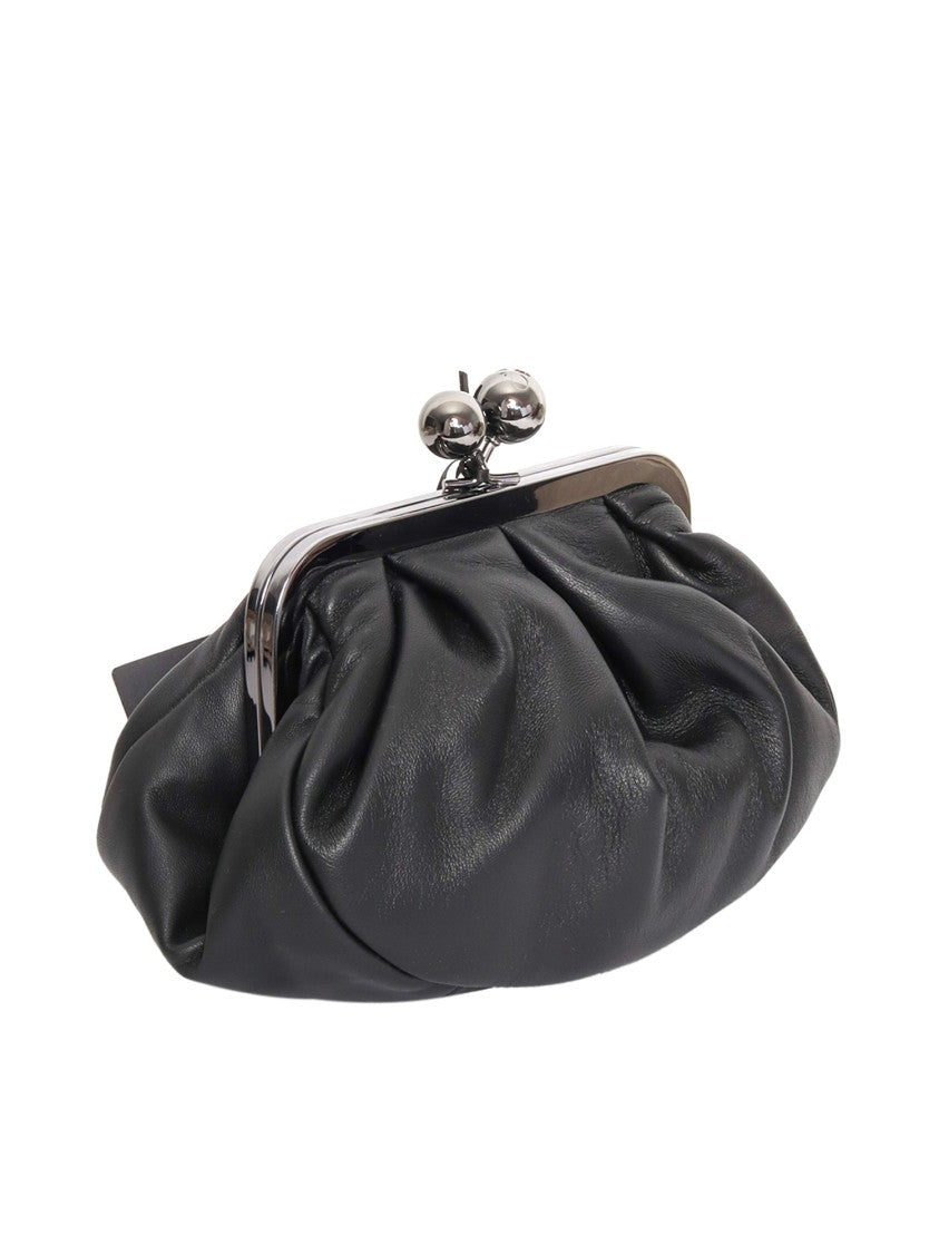 Max Mara Black Prati Gathered Leather Clutch