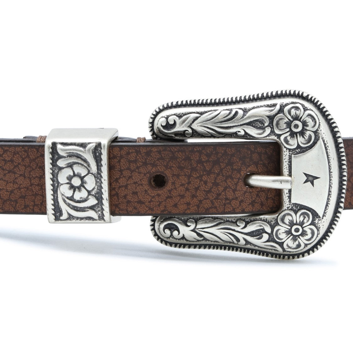 Golden Goose Textured Brown Leather Belt With Silver-Tone Accents