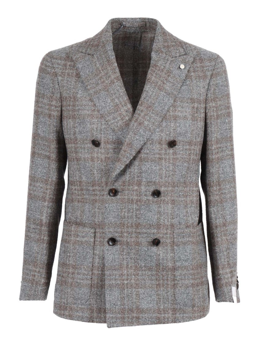 Luigi Bianchi Double-Breasted Jacket With Classic Plaid Pattern And Peak Lapels