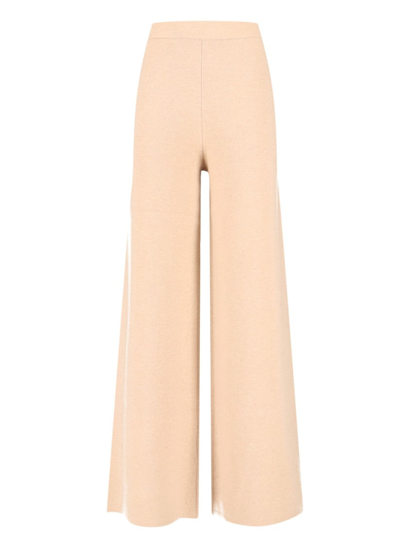 Max Mara Wide-Leg Beige Knit Pants With Ribbed Finishes