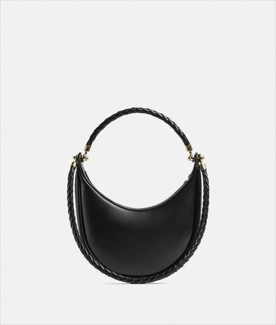 Bottega Veneta Crescent-Shaped Black Leather Shoulder Bag