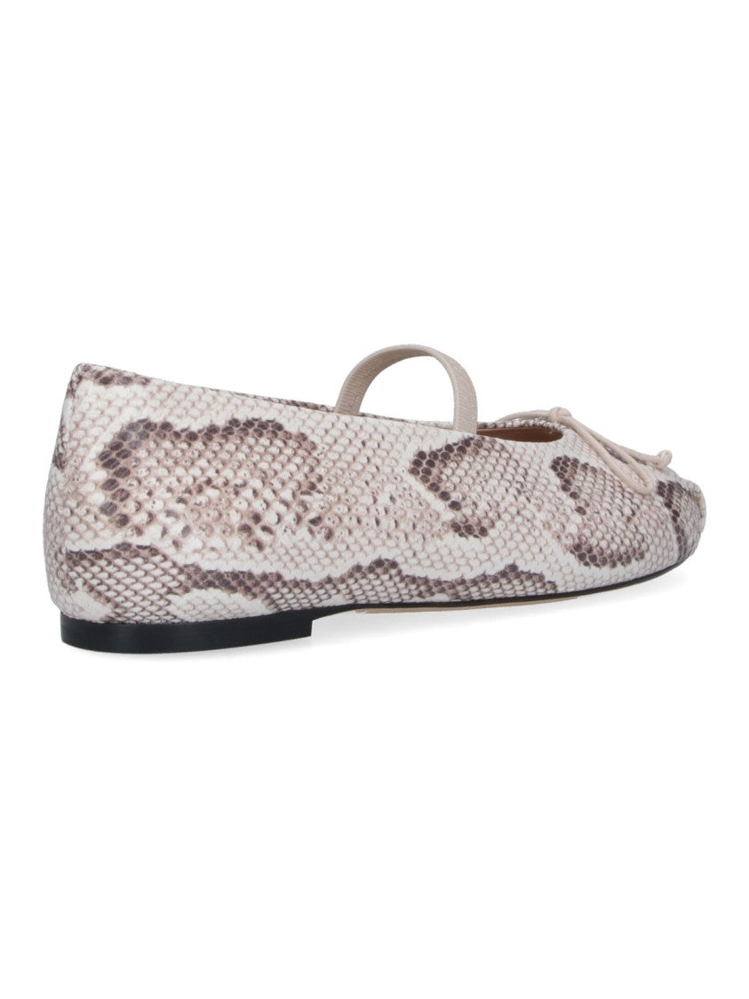 Stuart Weitzman Cream Prima Bow Snake Print Ballerinas