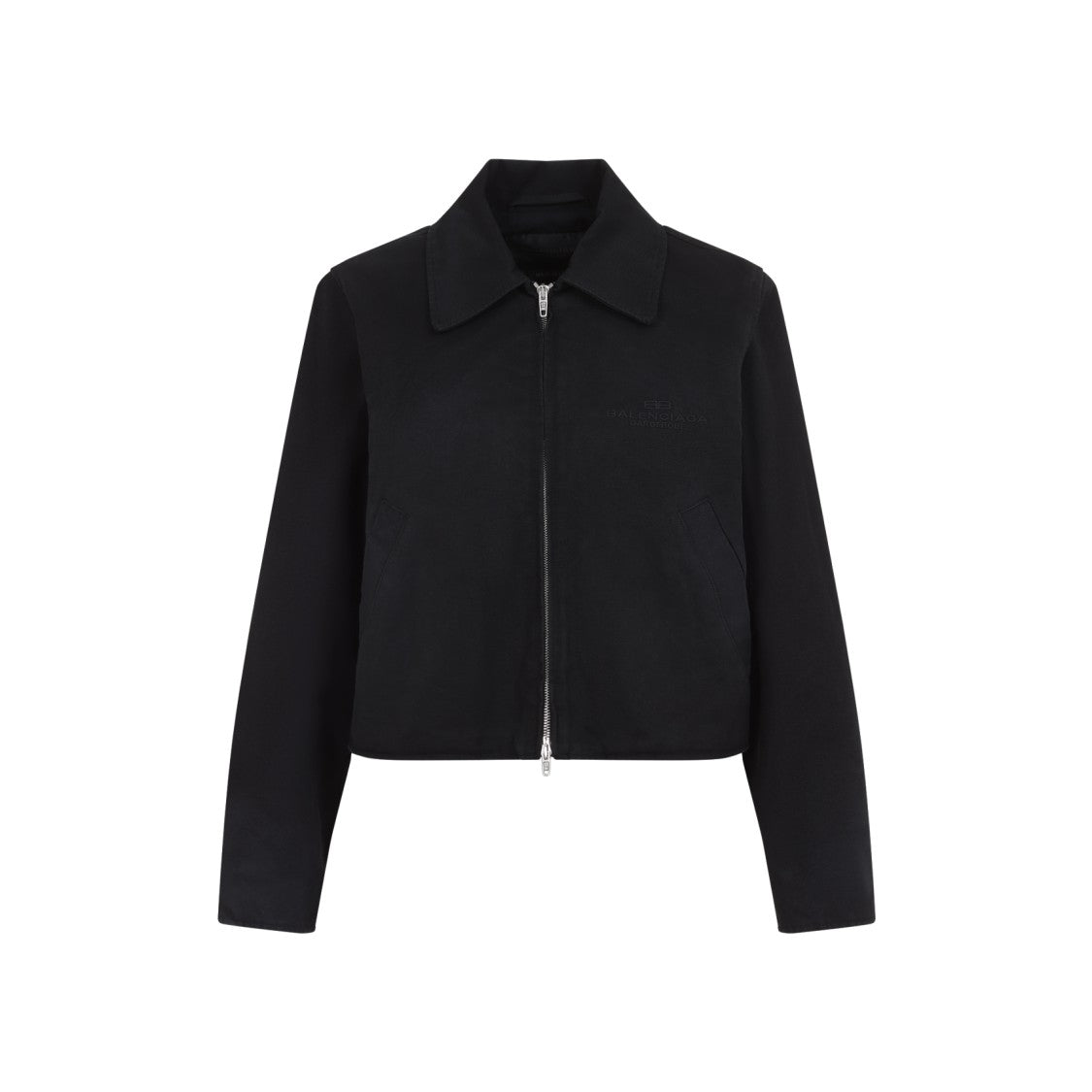 Balenciaga Cropped Black Coat With Pointed Collar