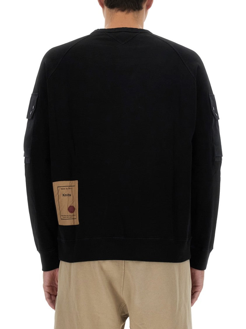 Ten C Black Sweatshirt With Unique Shoulder Pockets