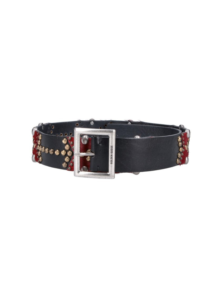 Golden Goose Sierra Adjustable Black Calf Leather And Pony Hair Belt