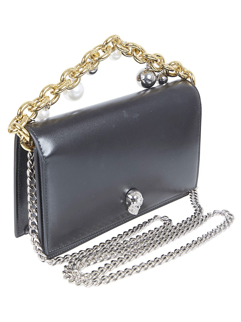 Alexander Mcqueen Structured Black Calfskin Handbag With Gold
