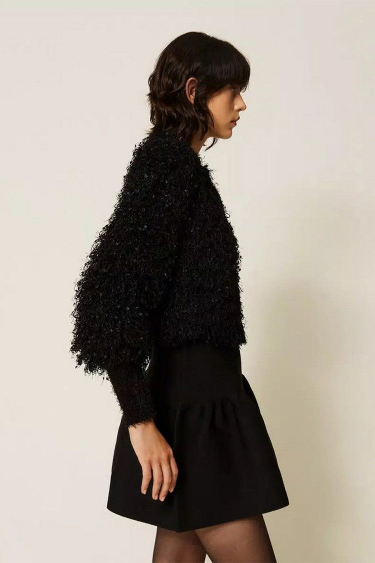 Twin-Set Black Polyester Bouclé Cropped Jacket