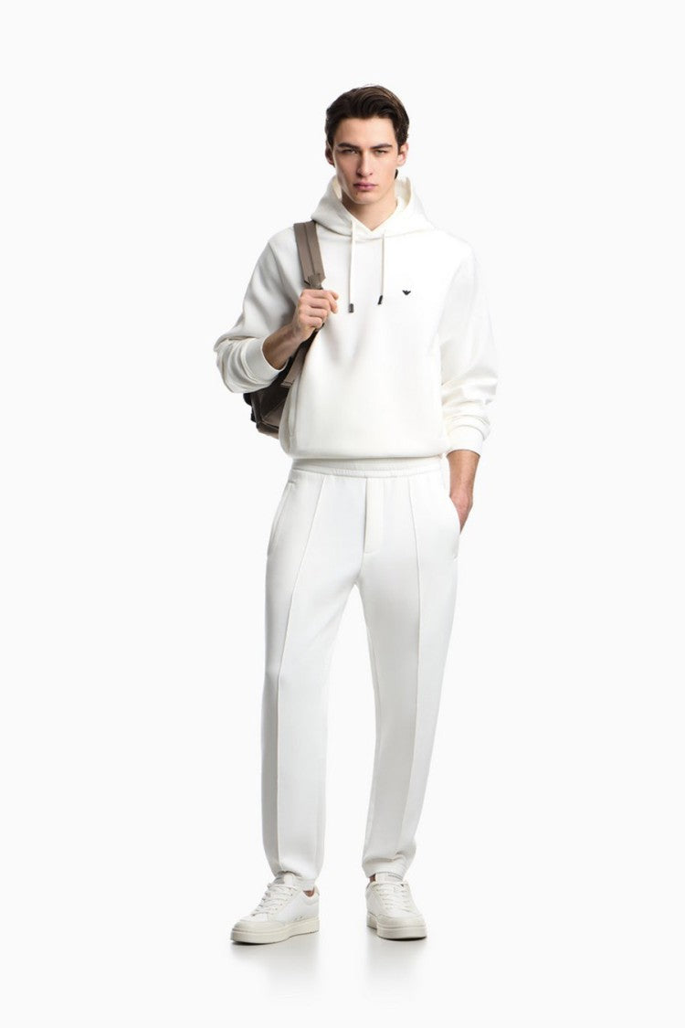 Emporio Armani White Cotton-Blend Drawstring Hoodie