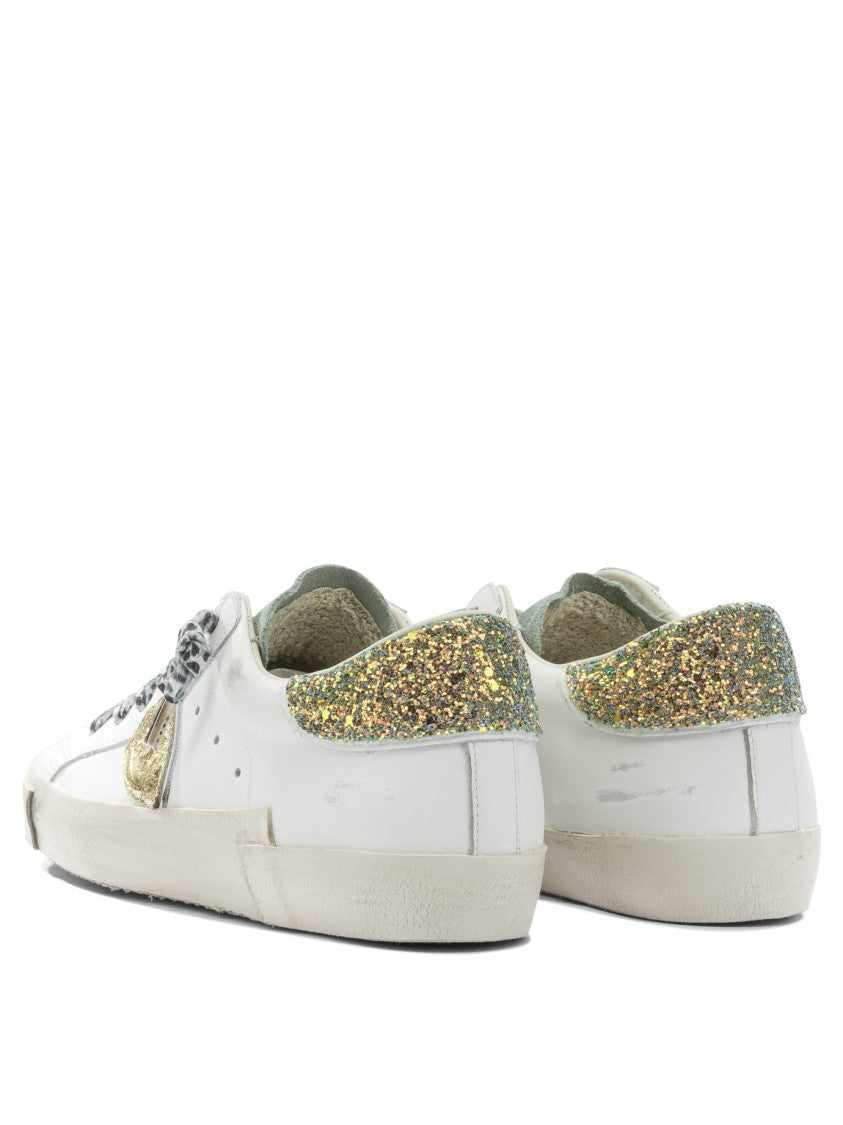 Philippe Model Paris Low-Top Sneakers With Gold Glitter Accents