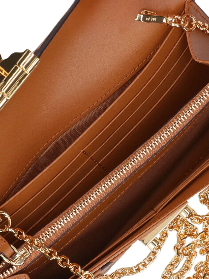 Mcm Brown Visetos Eco-Leather "Patricia" Chain Wallet