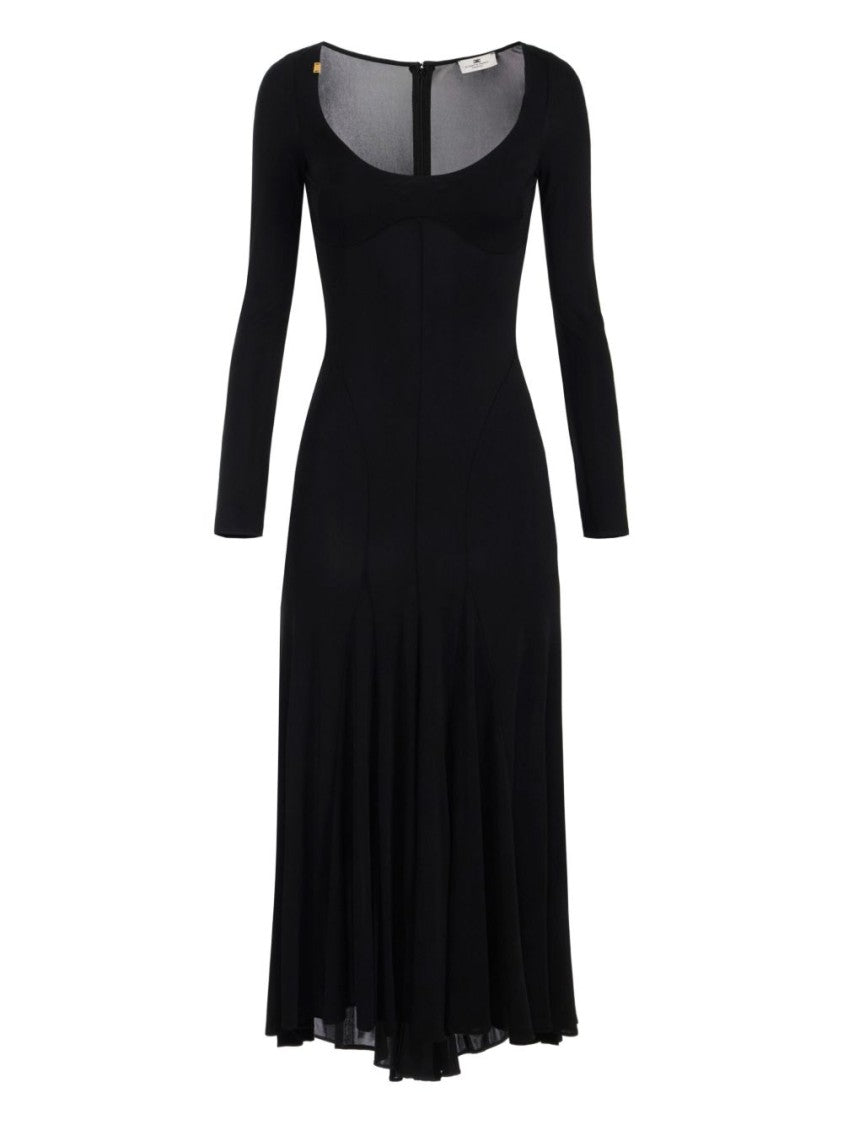 Elisabetta Franchi Flared Black Evening Dress With Fitted Bodice