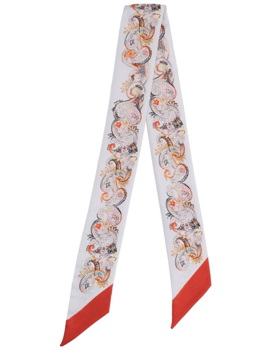 Etro Ornamental Multicolor Bold Red Tips Silk Scarf