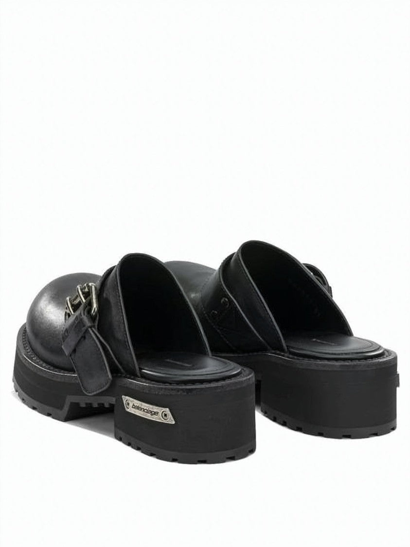 Balenciaga Black Chunky Sole Buckle Leather Mules