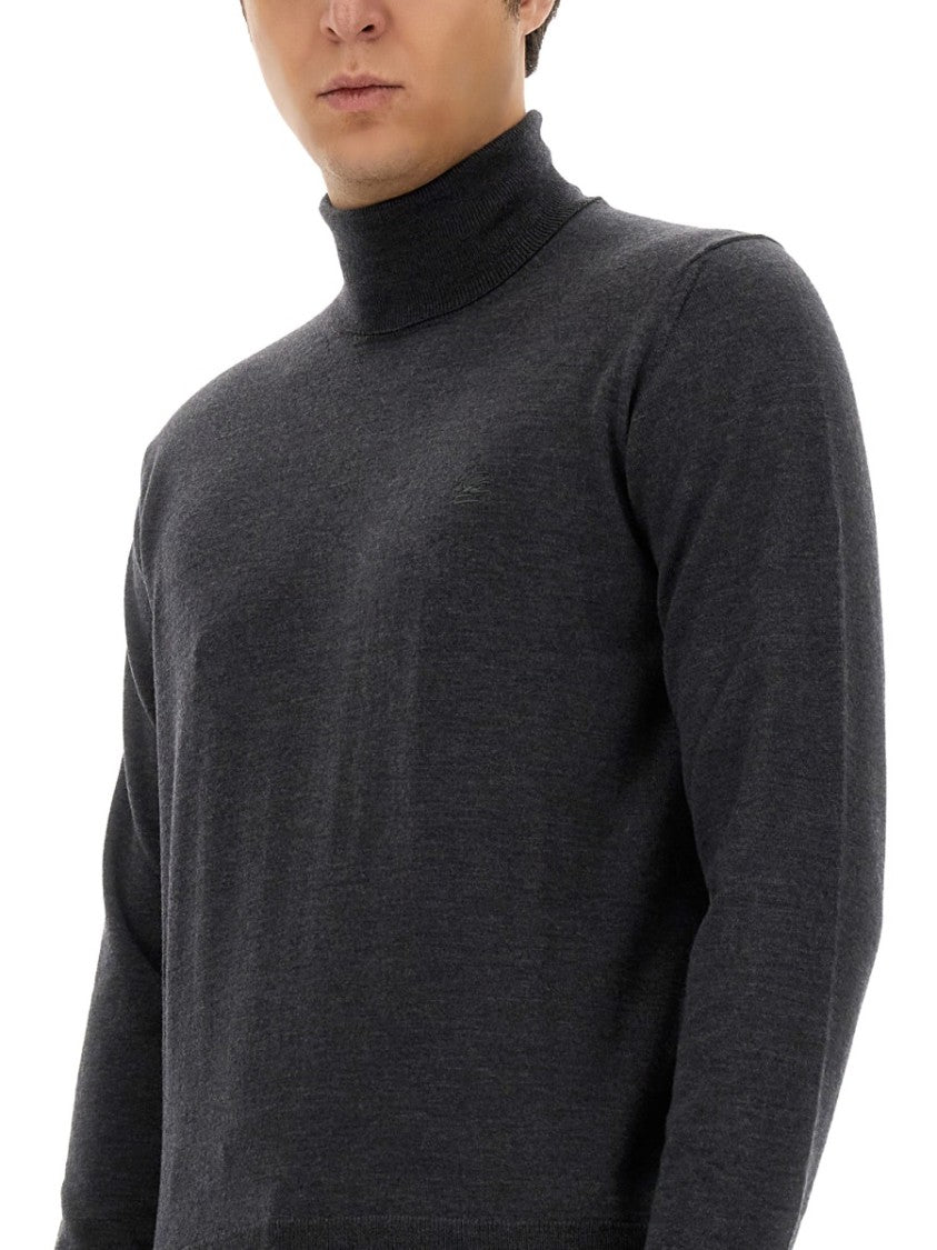 Etro Fitted Grey Wool Turtleneck