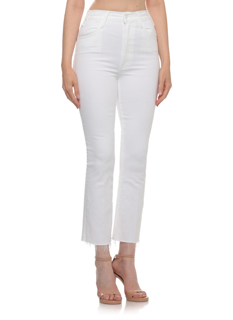 Mother White Fringed Frayed Cotton Jeans