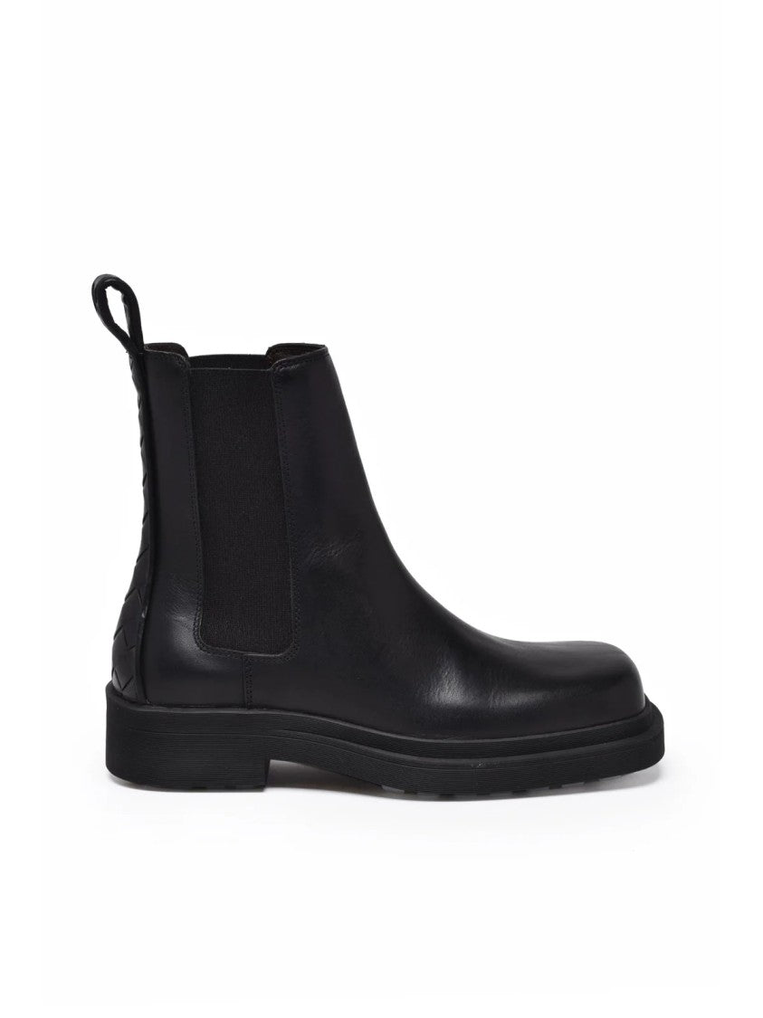 Bottega Veneta Black Ben Woven Detail Leather Ankle Boots